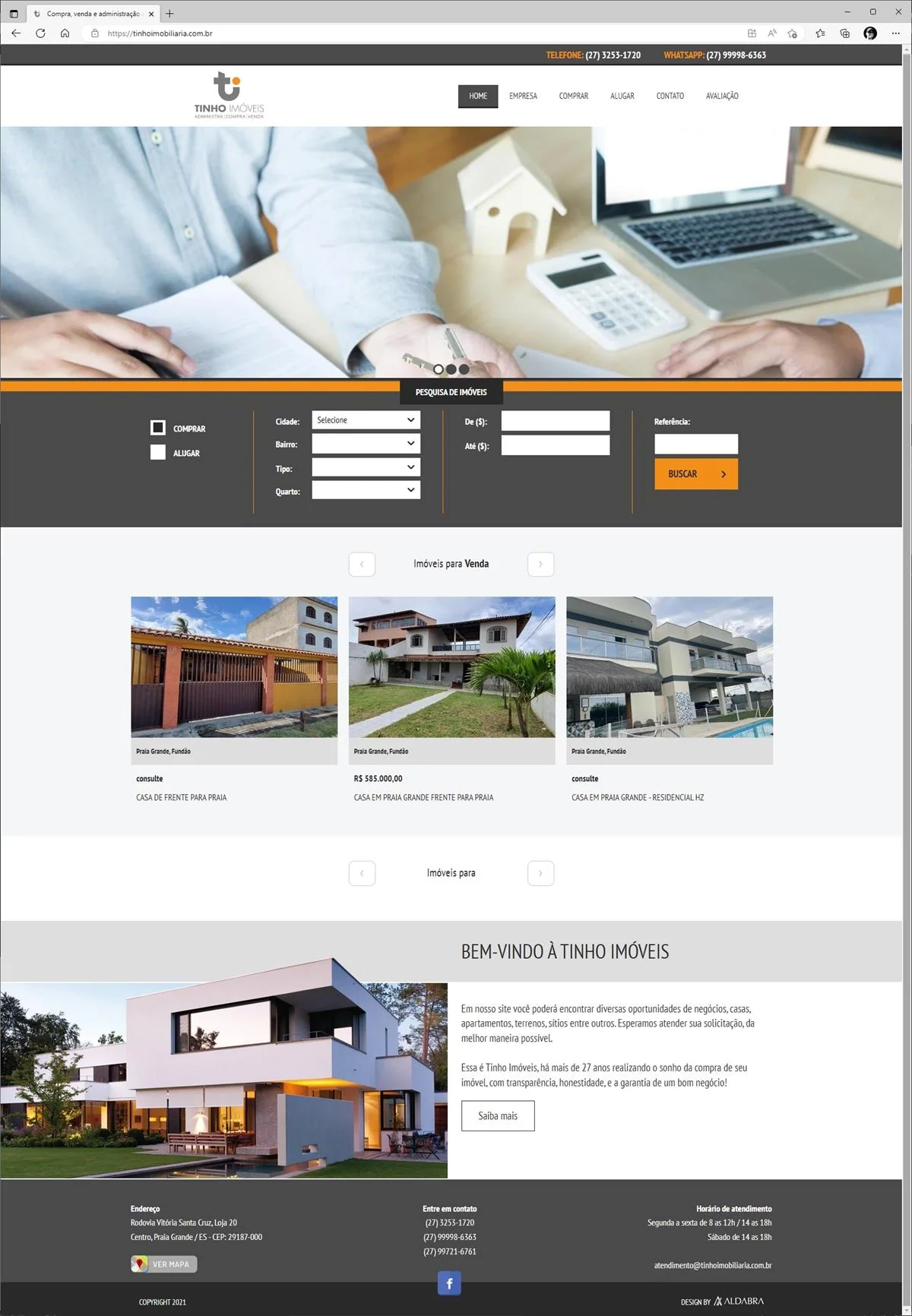 Projetos de Criar site: Layout da home criada para o site da Tinho Imobiliária