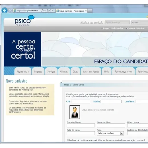 Layout responsivo do projeto de criação de sites: Página de cadastro de currículo