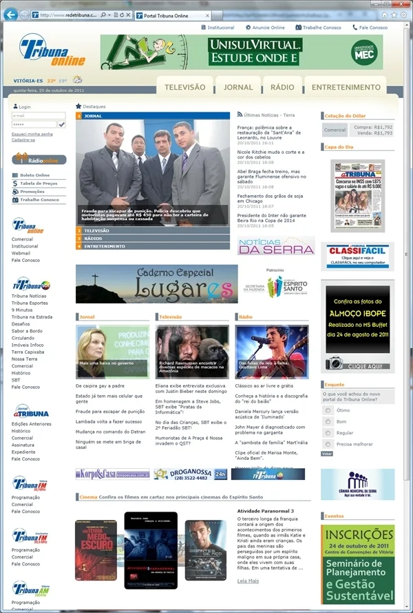 Projetos de Criar site: Página inicial do portal