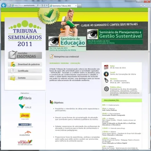 Layout responsivo do projeto de criação de sites: Página interna com detalhes de um seminário em questão