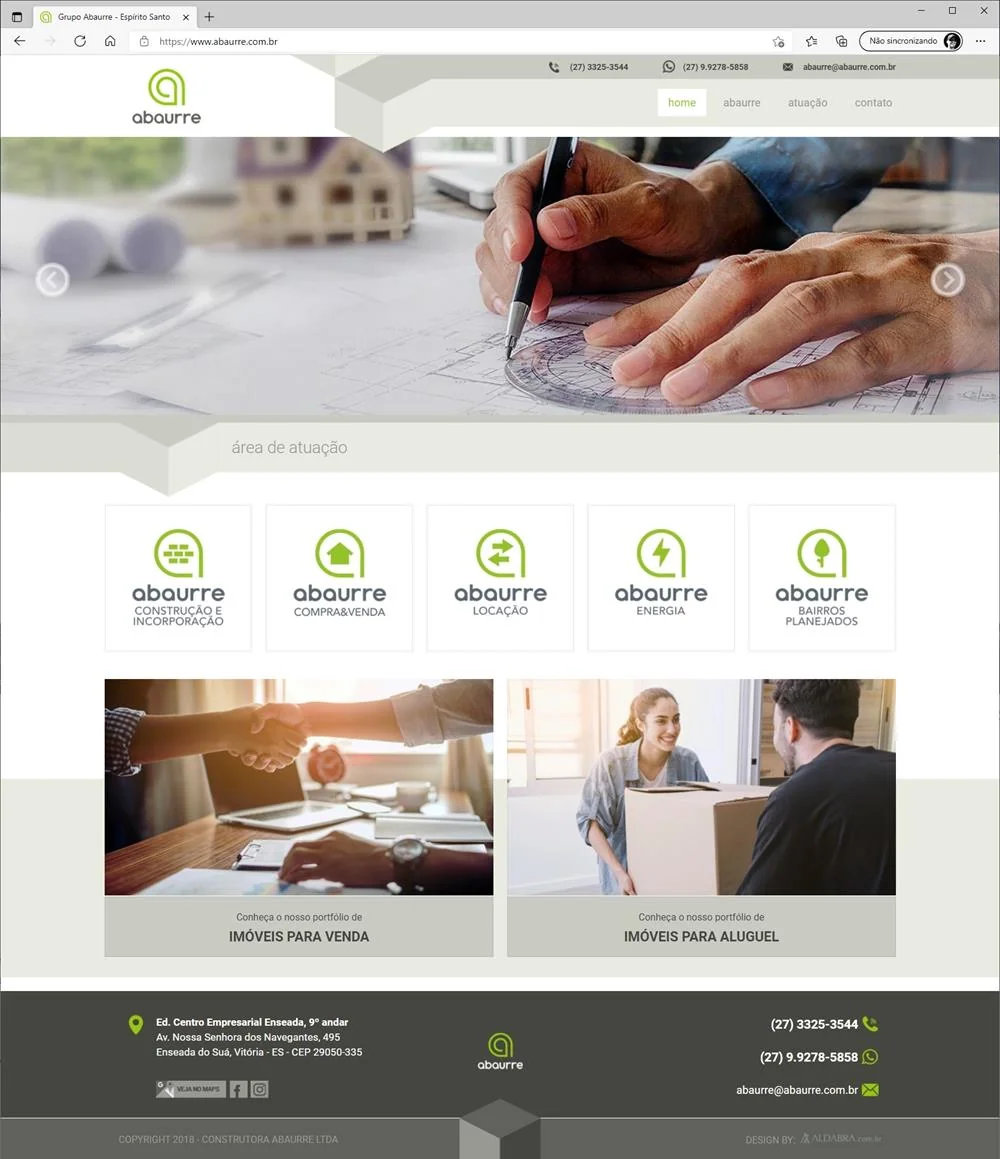 Projetos de Criar site: Layout da página inicial do site criado para o Grupo Abaurre