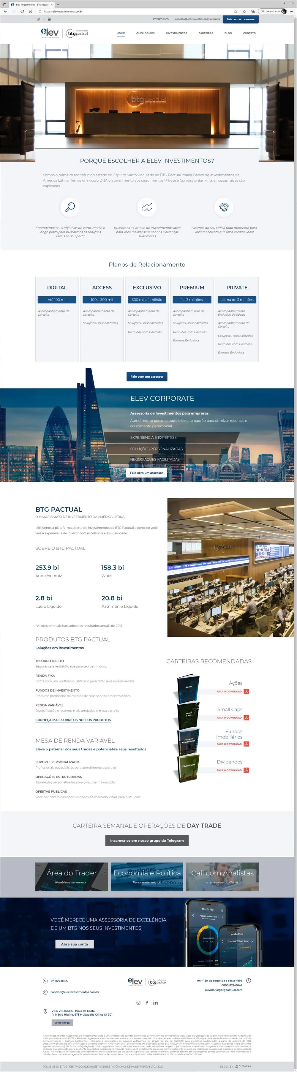 Projetos de Criar site: Layout da página inicial do site criado para a Elev Investimentos