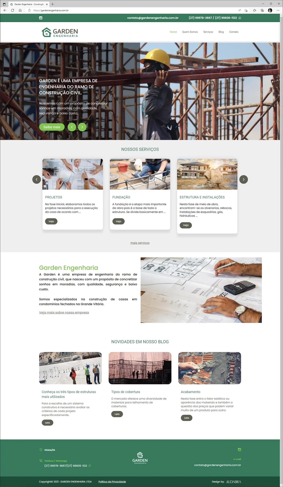 Projetos de Criar site: Layout da página inicial do site da Garden Engenharia